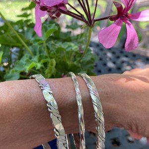 Vintage 80s Mexican Silver Bangle Bracelets Set of 3